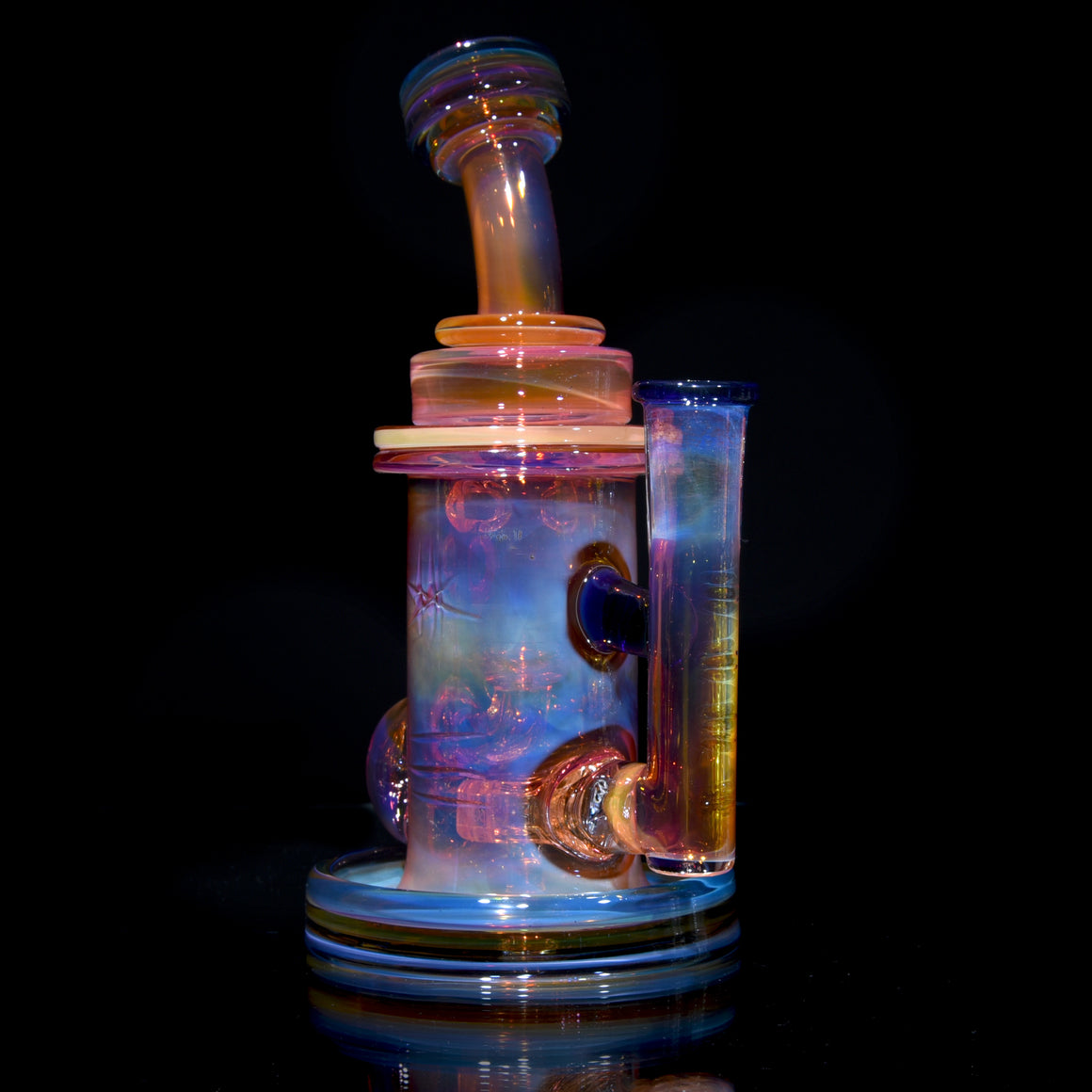 24K Gold Fumed & Carved Klein Recycler - Dark Cobalt - 14mm Female