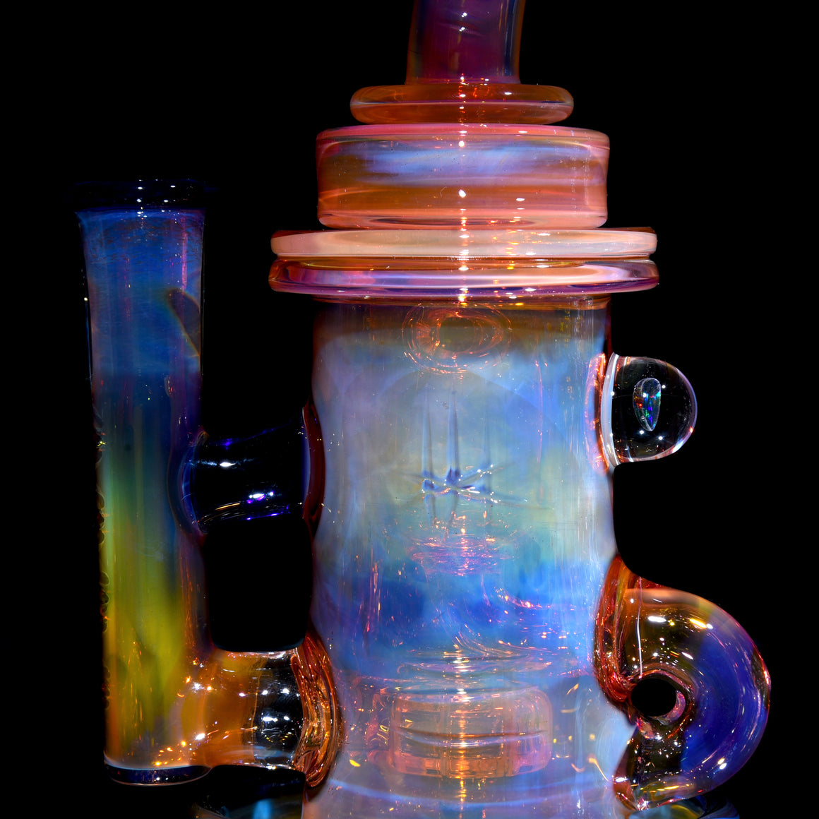 24K Gold Fumed & Carved Klein Recycler - Dark Cobalt - 14mm Female