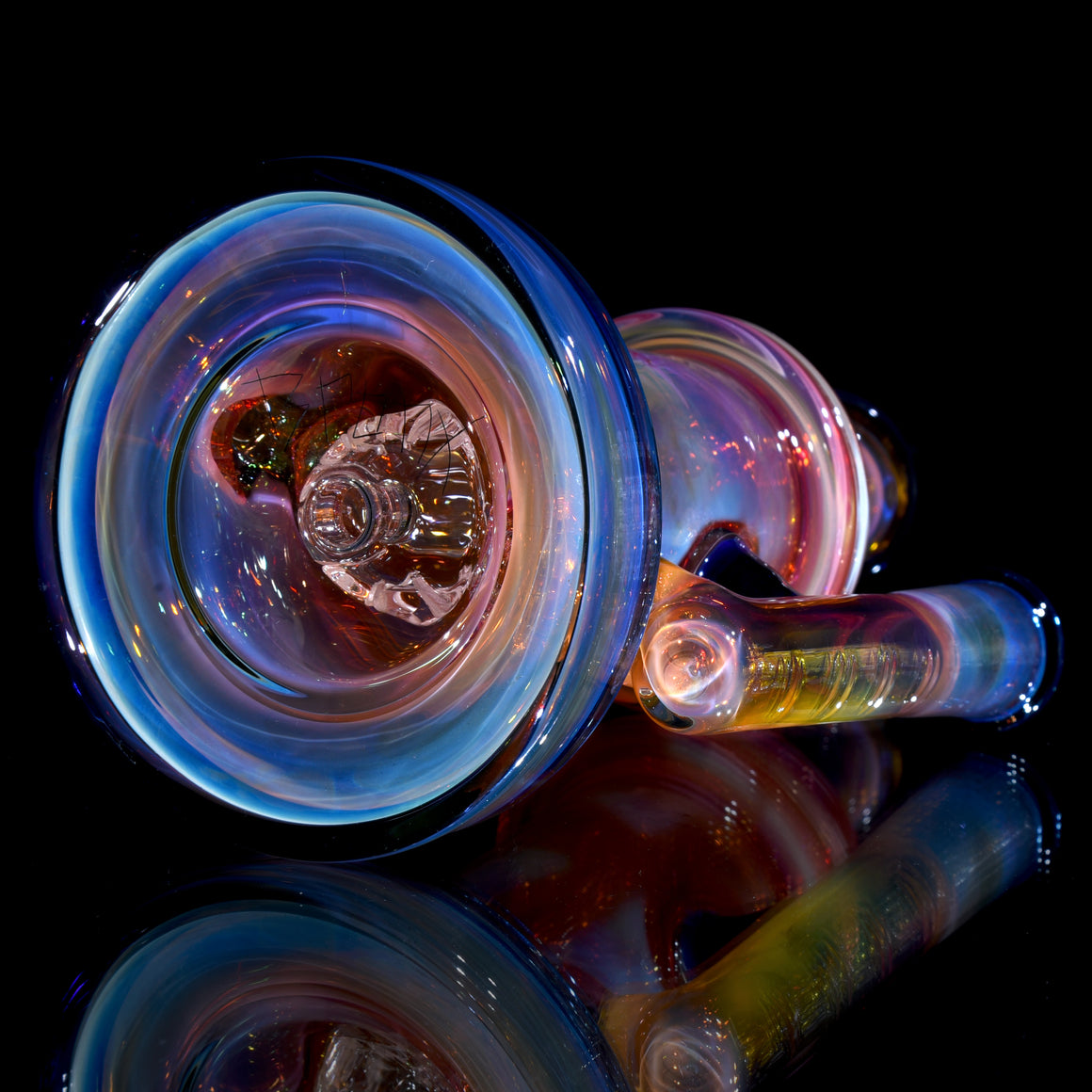 24K Gold Fumed & Carved Klein Recycler - Dark Cobalt - 14mm Female