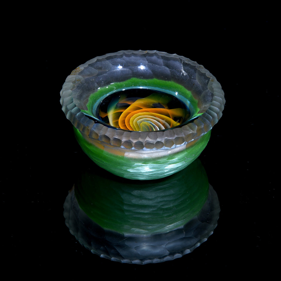 Green Battuto-carved Fume Implosion Dish