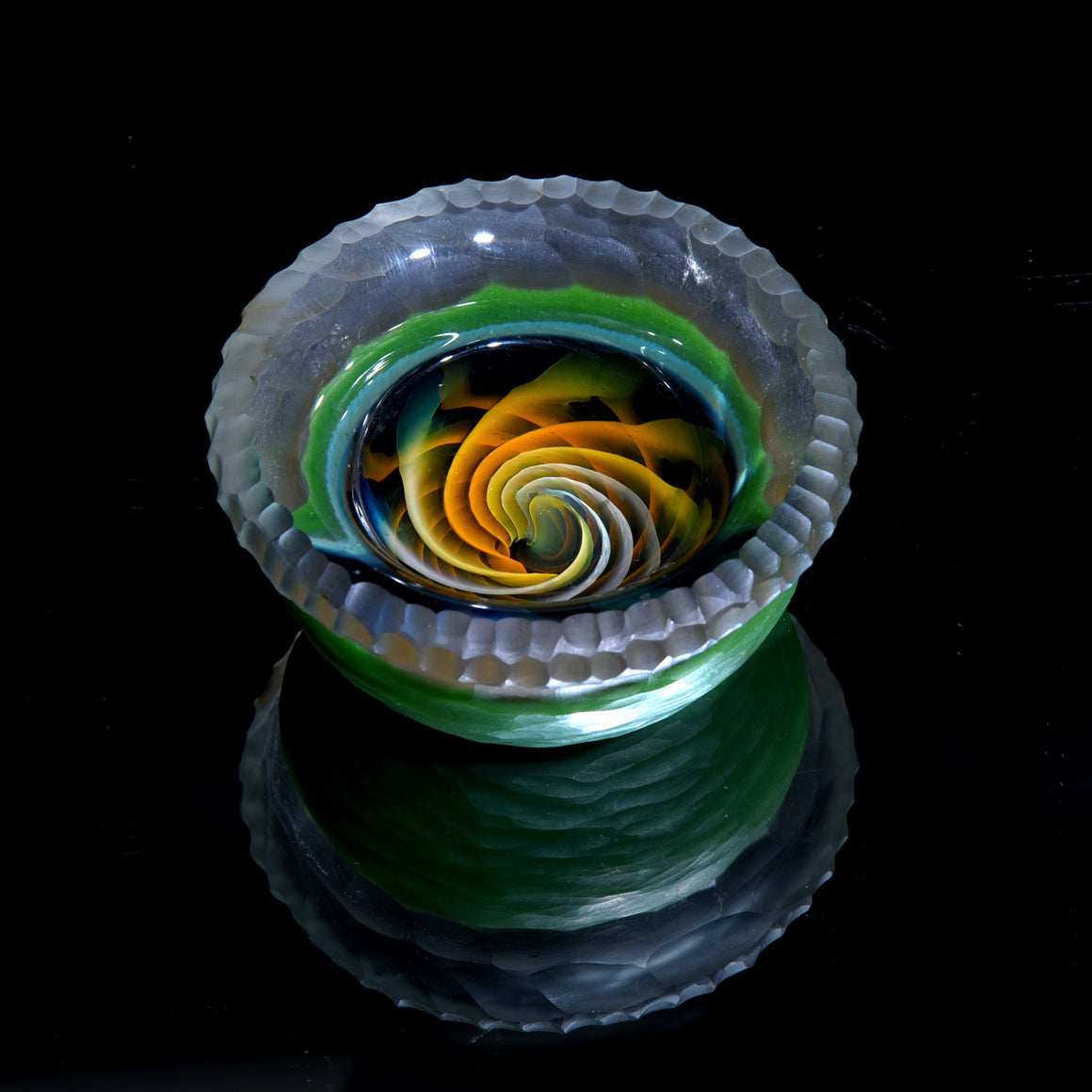 Green Battuto-carved Fume Implosion Dish