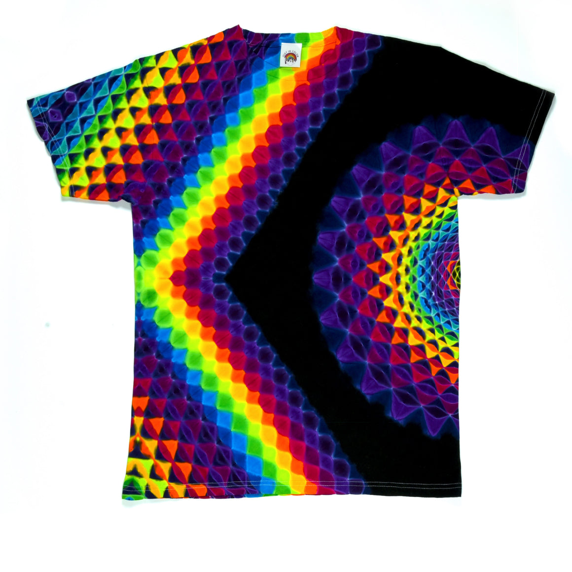 Medium - "Pacman" Rainbow Mandala/Honeycomb Combo - Short Sleeve Tie Dye T-Shirt