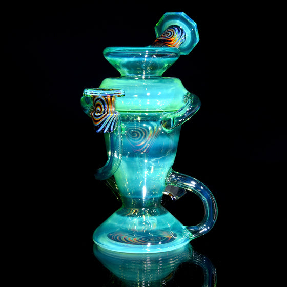 Faceted Double-uptake Refined Klein Recycler - Lime Drop over Moonstone/Crushed Opal Linework - 10mm Female