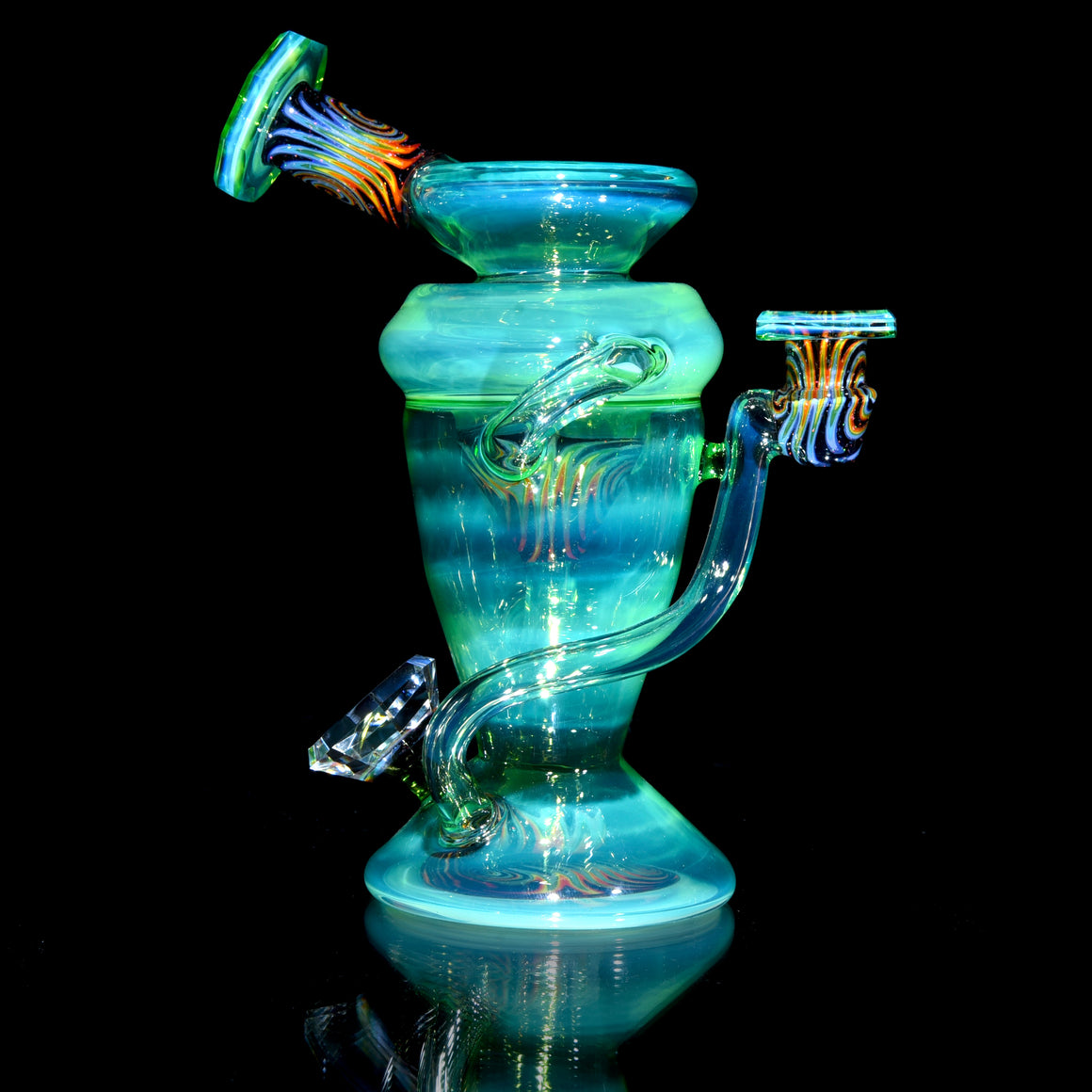 Faceted Double-uptake Refined Klein Recycler - Lime Drop over Moonstone/Crushed Opal Linework - 10mm Female