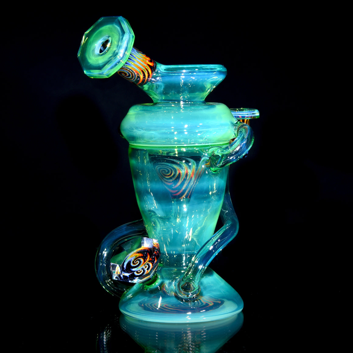 Faceted Double-uptake Refined Klein Recycler - Lime Drop over Moonstone/Crushed Opal Linework - 10mm Female