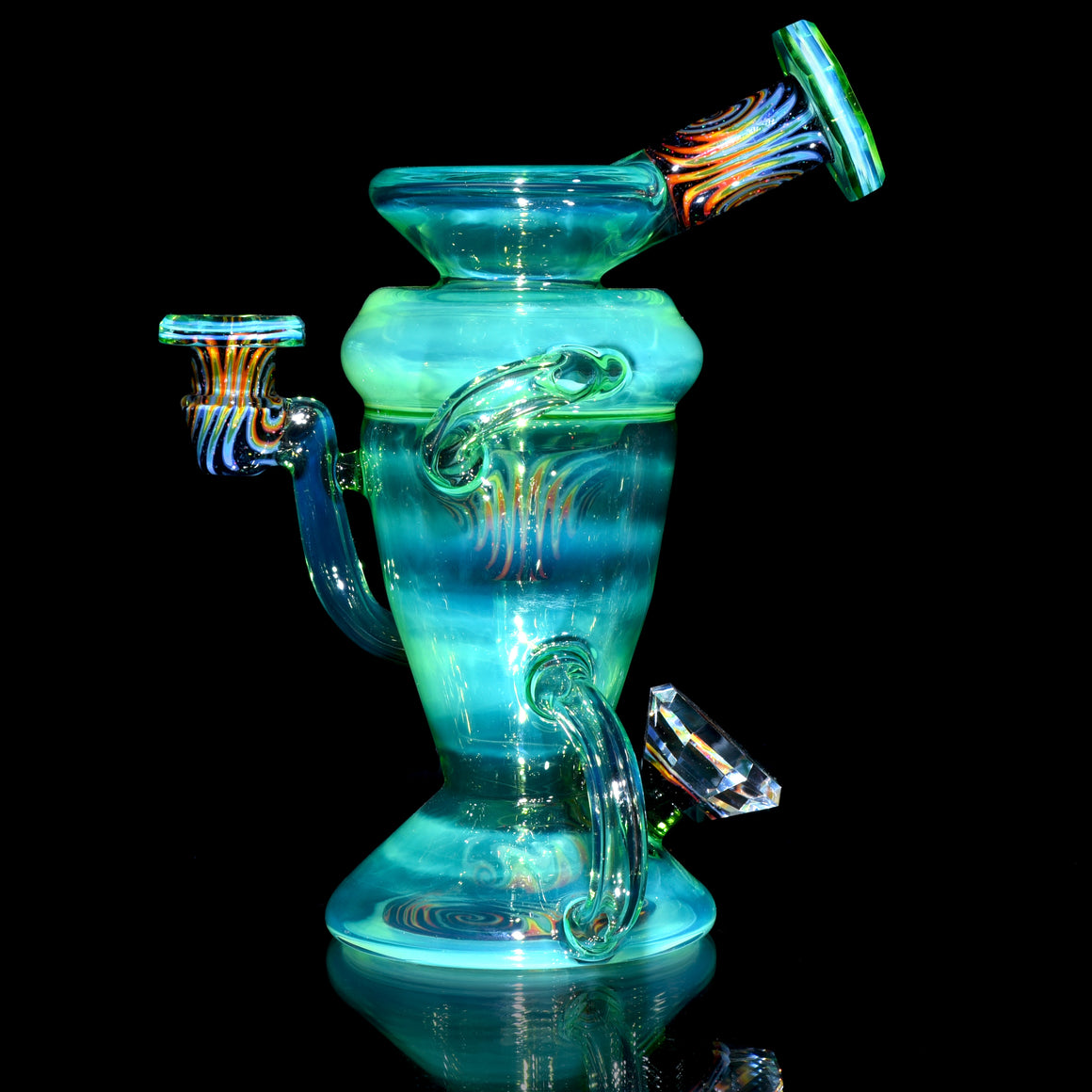 Faceted Double-uptake Refined Klein Recycler - Lime Drop over Moonstone/Crushed Opal Linework - 10mm Female