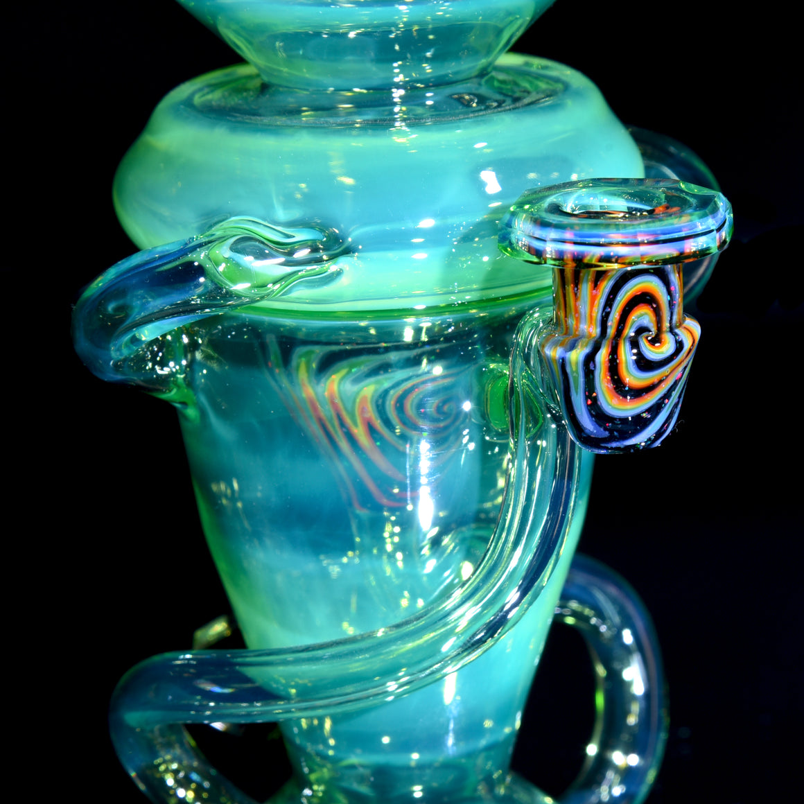 Faceted Double-uptake Refined Klein Recycler - Lime Drop over Moonstone/Crushed Opal Linework - 10mm Female