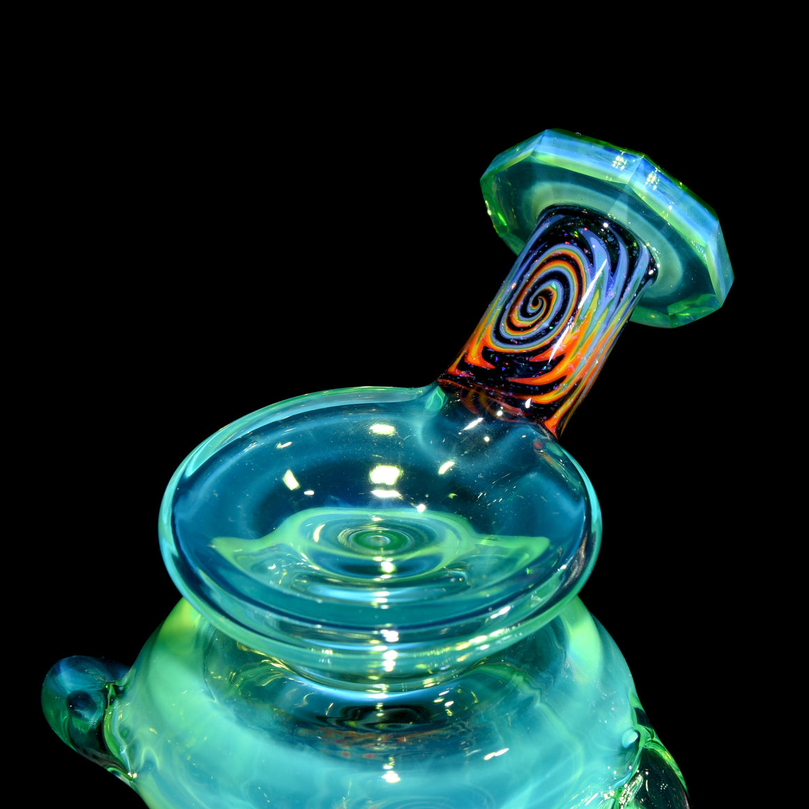 Faceted Double-uptake Refined Klein Recycler - Lime Drop over Moonstone/Crushed Opal Linework - 10mm Female