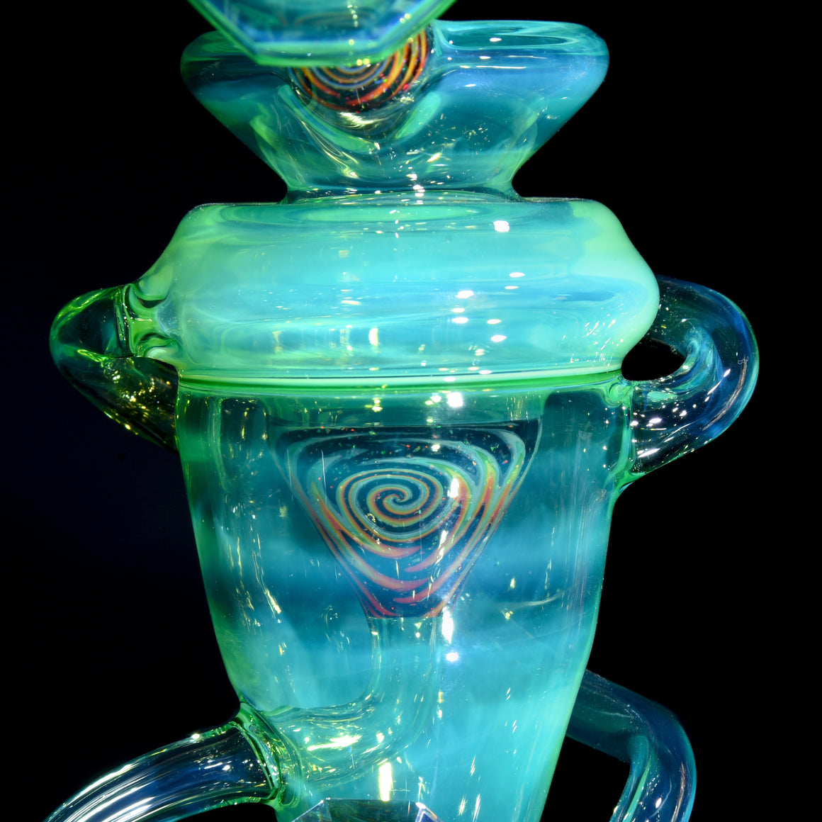 Faceted Double-uptake Refined Klein Recycler - Lime Drop over Moonstone/Crushed Opal Linework - 10mm Female