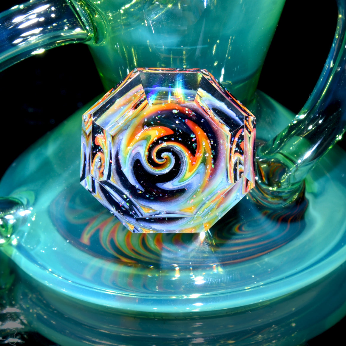 Faceted Double-uptake Refined Klein Recycler - Lime Drop over Moonstone/Crushed Opal Linework - 10mm Female