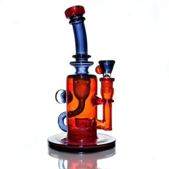 Fully-worked Double-uptake Mini Klein Recycler - Orange Elvis/Grape - 14mm Female