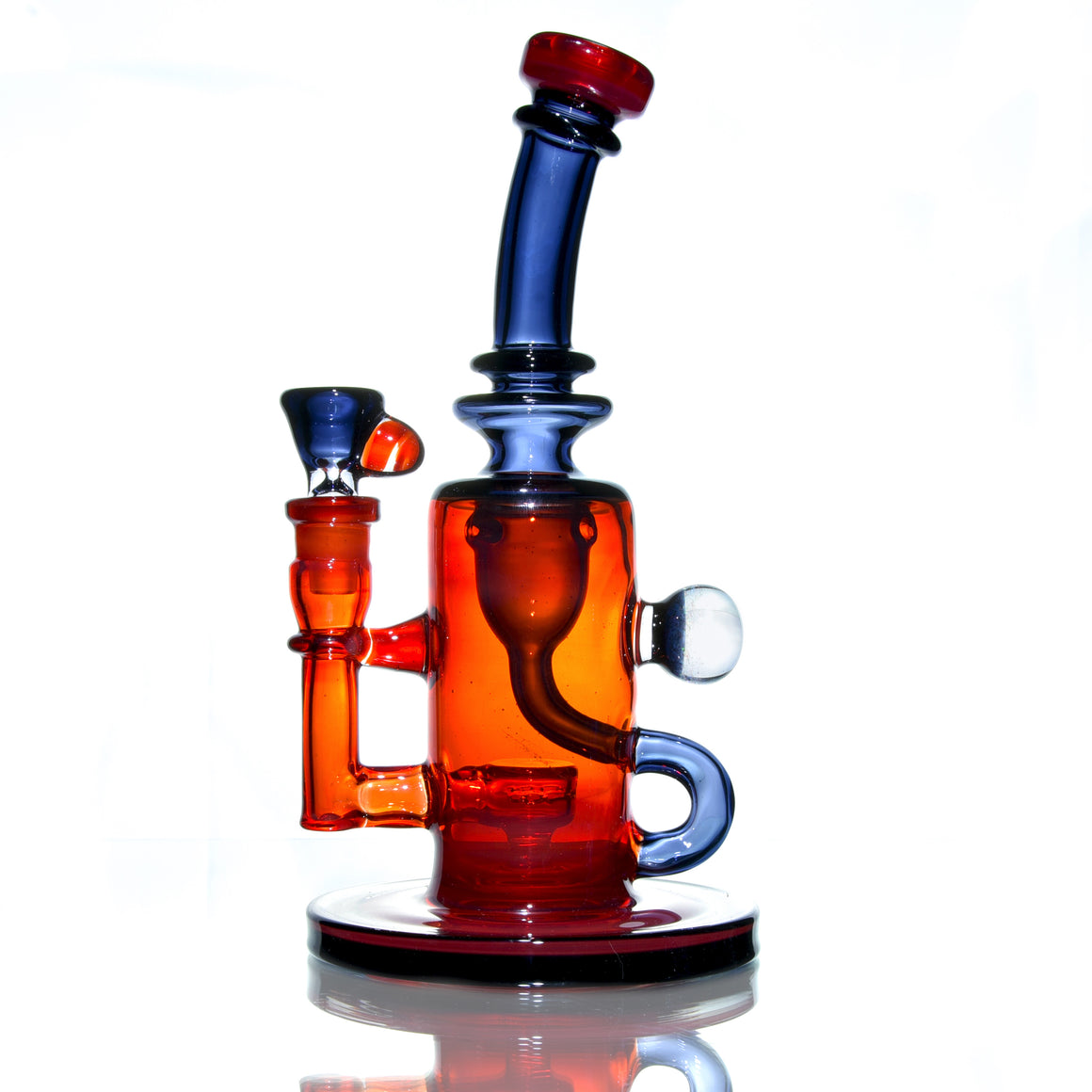 Fully-worked Double-uptake Mini Klein Recycler - Orange Elvis/Grape - 14mm Female