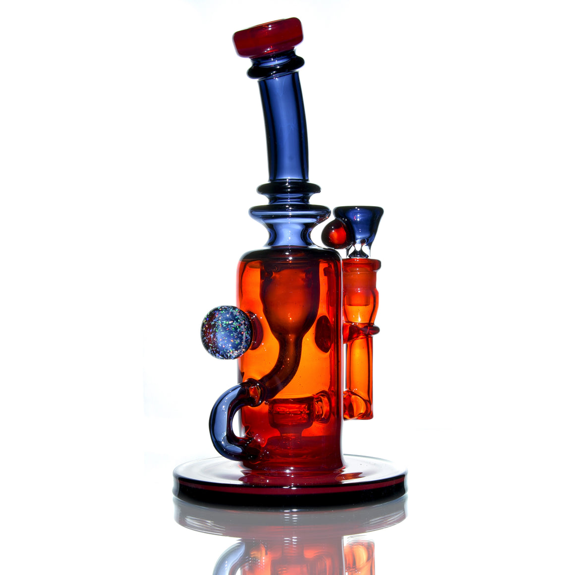 Fully-worked Double-uptake Mini Klein Recycler - Orange Elvis/Grape - 14mm Female