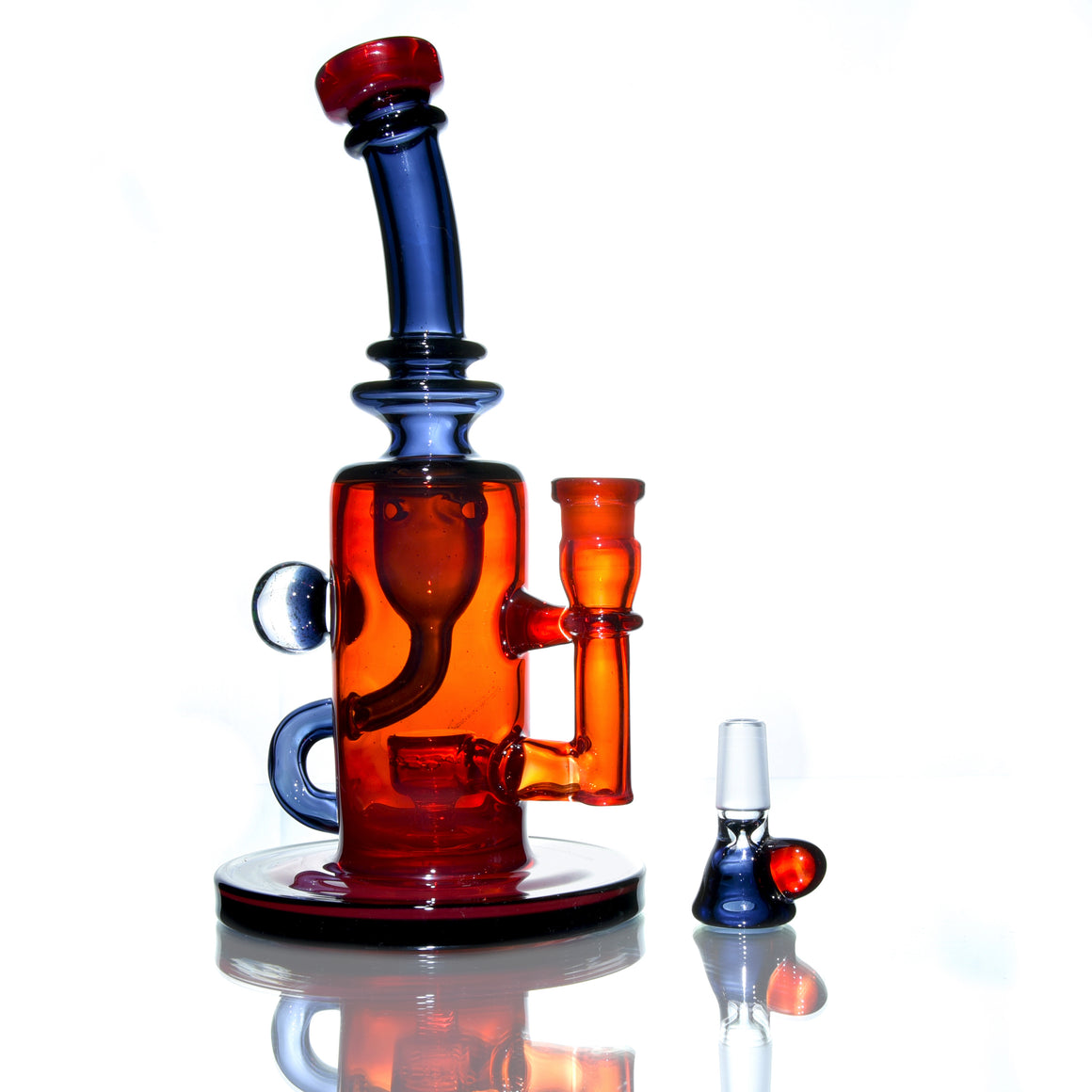 Fully-worked Double-uptake Mini Klein Recycler - Orange Elvis/Grape - 14mm Female