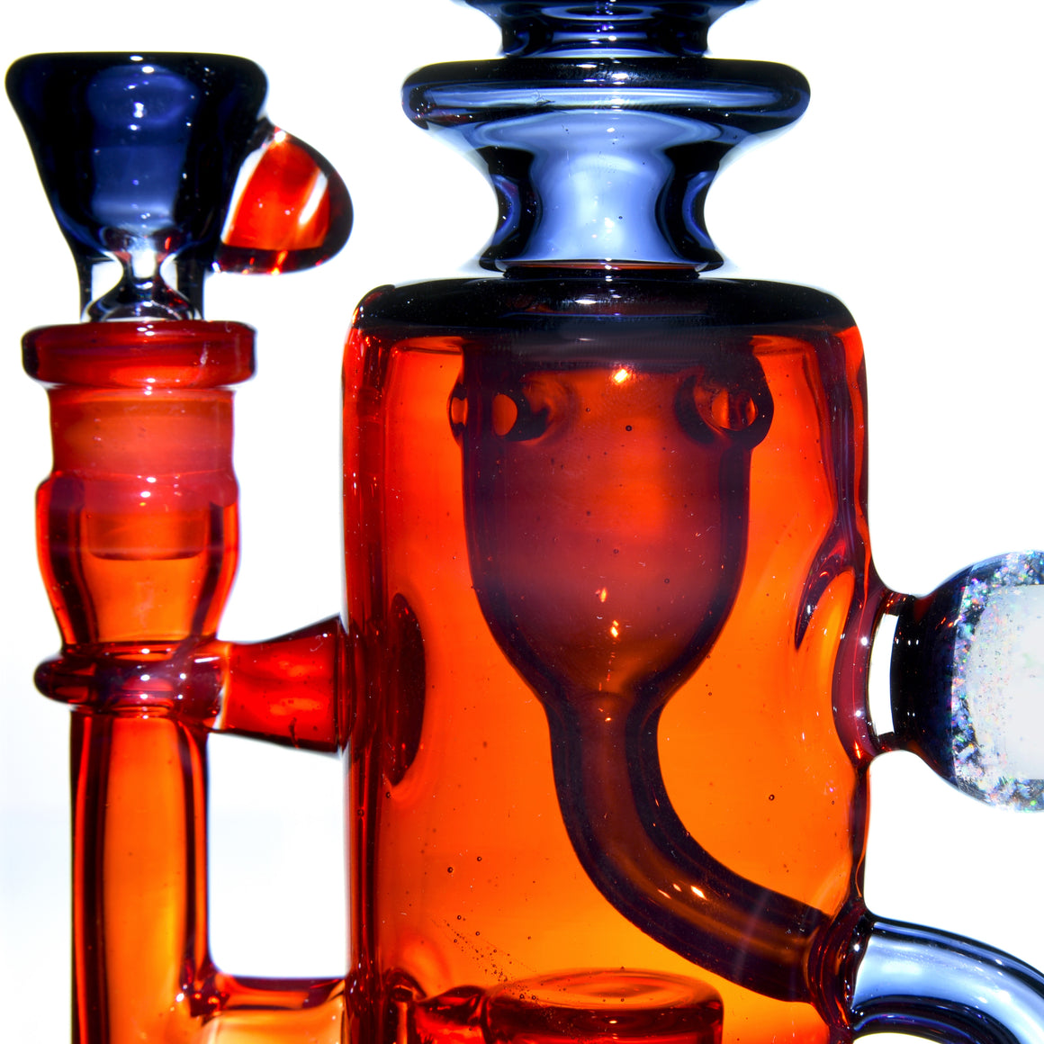 Fully-worked Double-uptake Mini Klein Recycler - Orange Elvis/Grape - 14mm Female