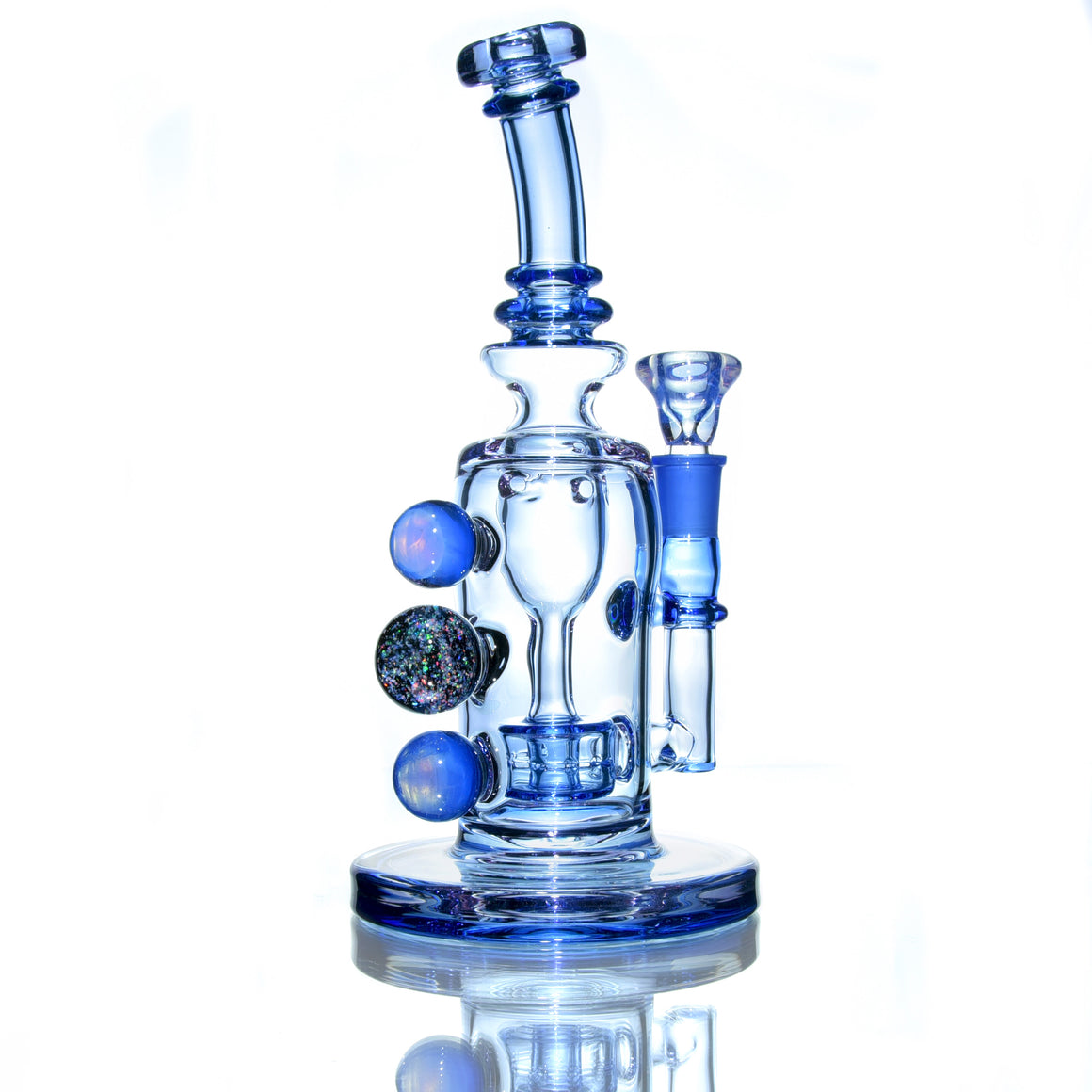 Fully-worked Double-uptake Mini Tornada Recycler - Blue Dream/Neo Opal/Purple Sapphire - 14mm Female