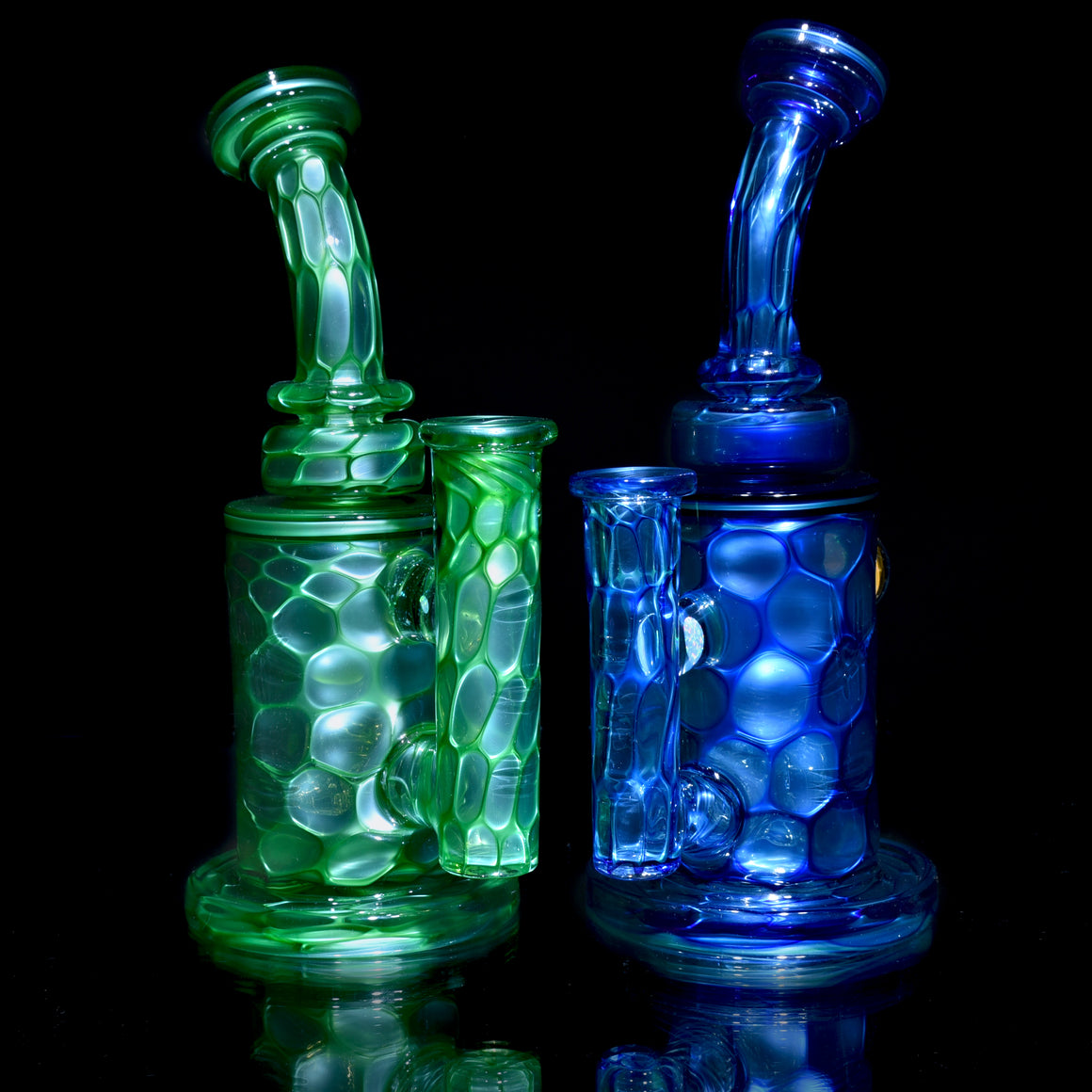 Fully-worked Torus Recycler w/ Gridded Perc - Chromium Honeycomb - 14mm Female