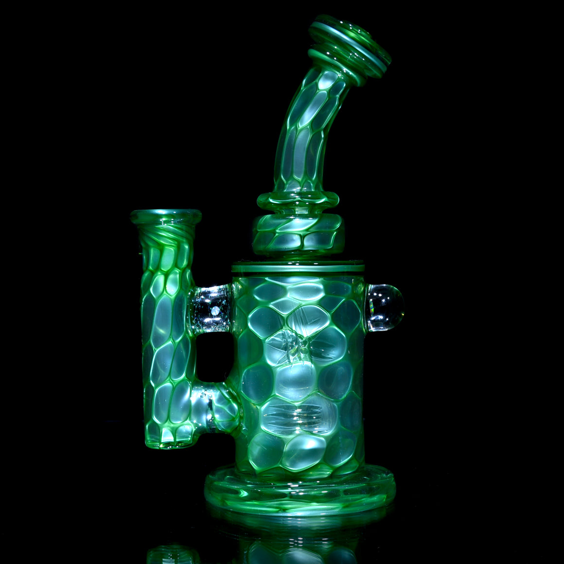 Fully-worked Torus Recycler w/ Gridded Perc - Chromium Honeycomb - 14mm Female