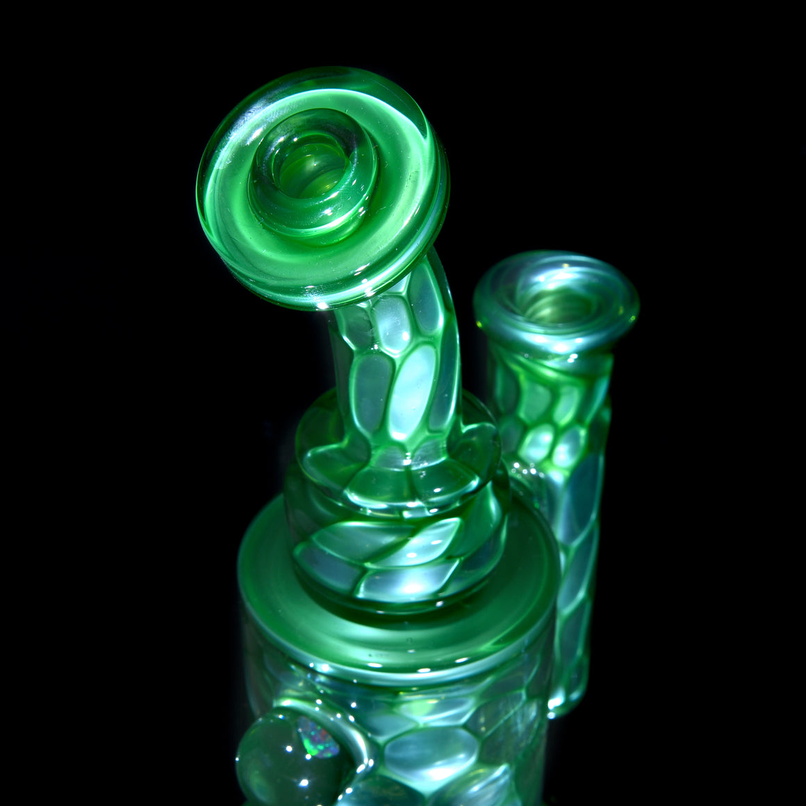 Fully-worked Torus Recycler w/ Gridded Perc - Chromium Honeycomb - 14mm Female