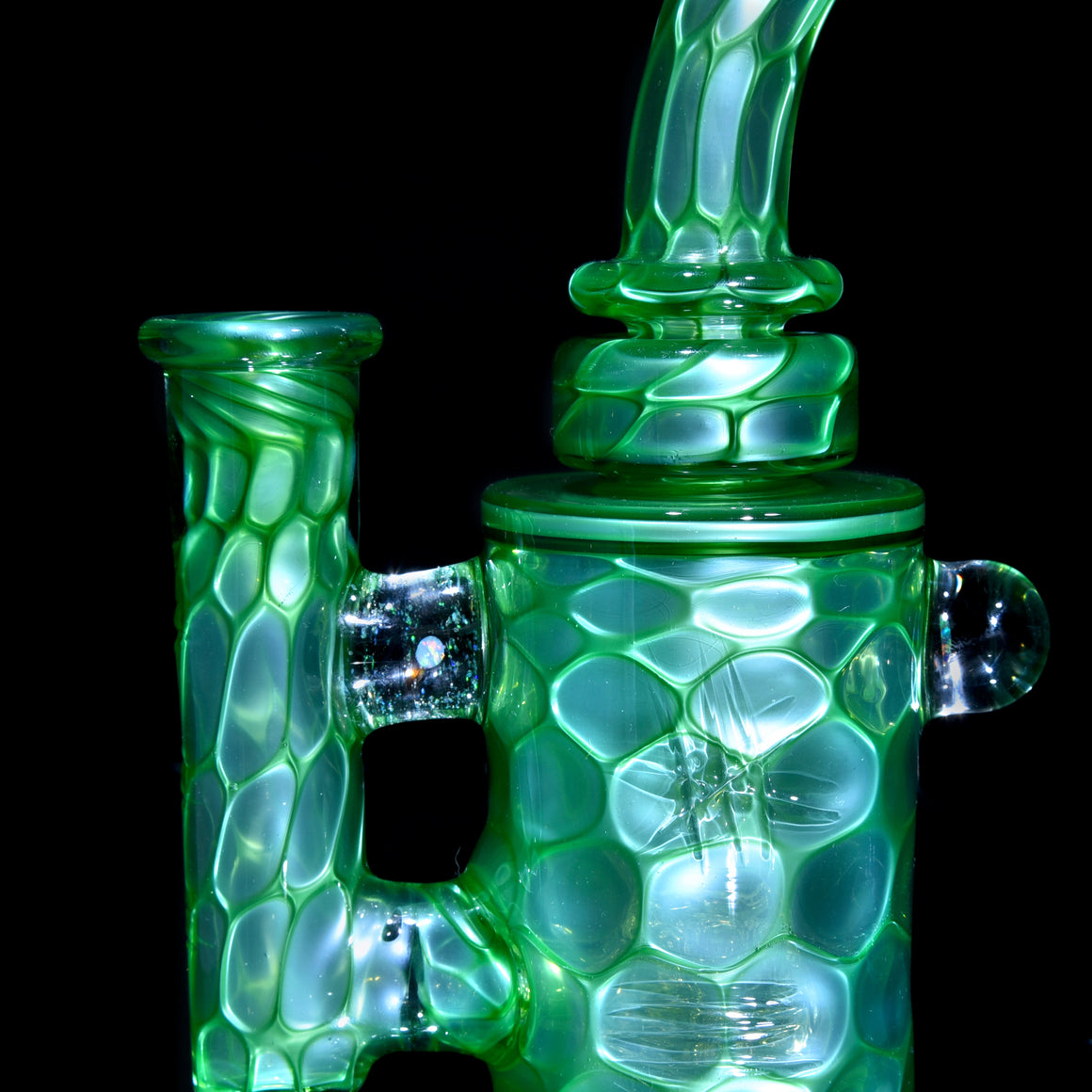 Fully-worked Torus Recycler w/ Gridded Perc - Chromium Honeycomb - 14mm Female