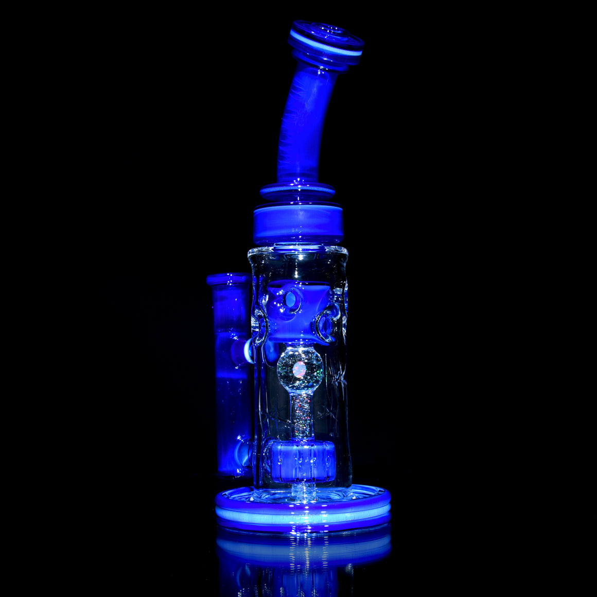 Fully-worked Straight Fab Gridded Perc & Faceted Opal Bridge - Custom Lapis Blue - 14mm Female