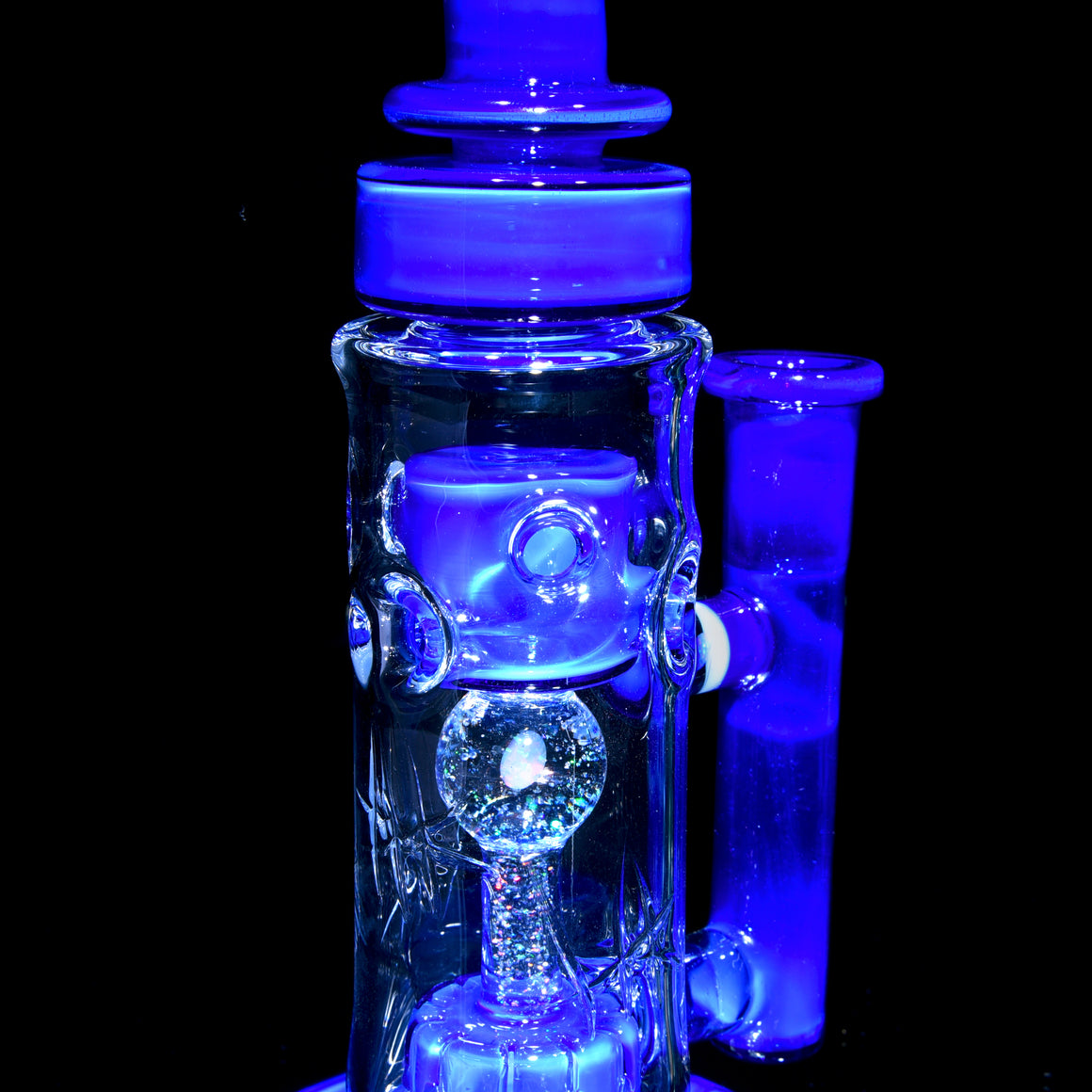 Fully-worked Straight Fab Gridded Perc & Faceted Opal Bridge - Custom Lapis Blue - 14mm Female