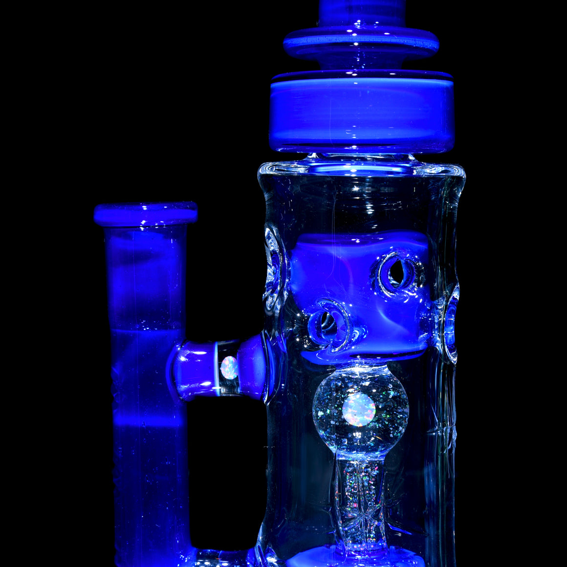 Fully-worked Straight Fab Gridded Perc & Faceted Opal Bridge - Custom Lapis Blue - 14mm Female