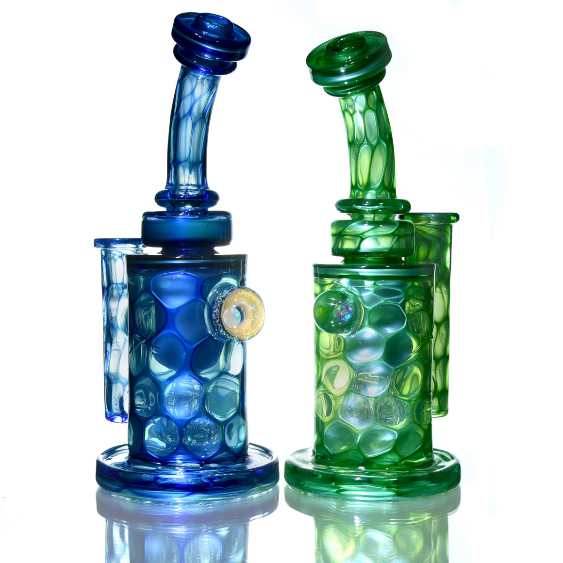 Fully-worked Torus Recycler w/ Gridded Perc - Chromium Honeycomb - 14mm Female