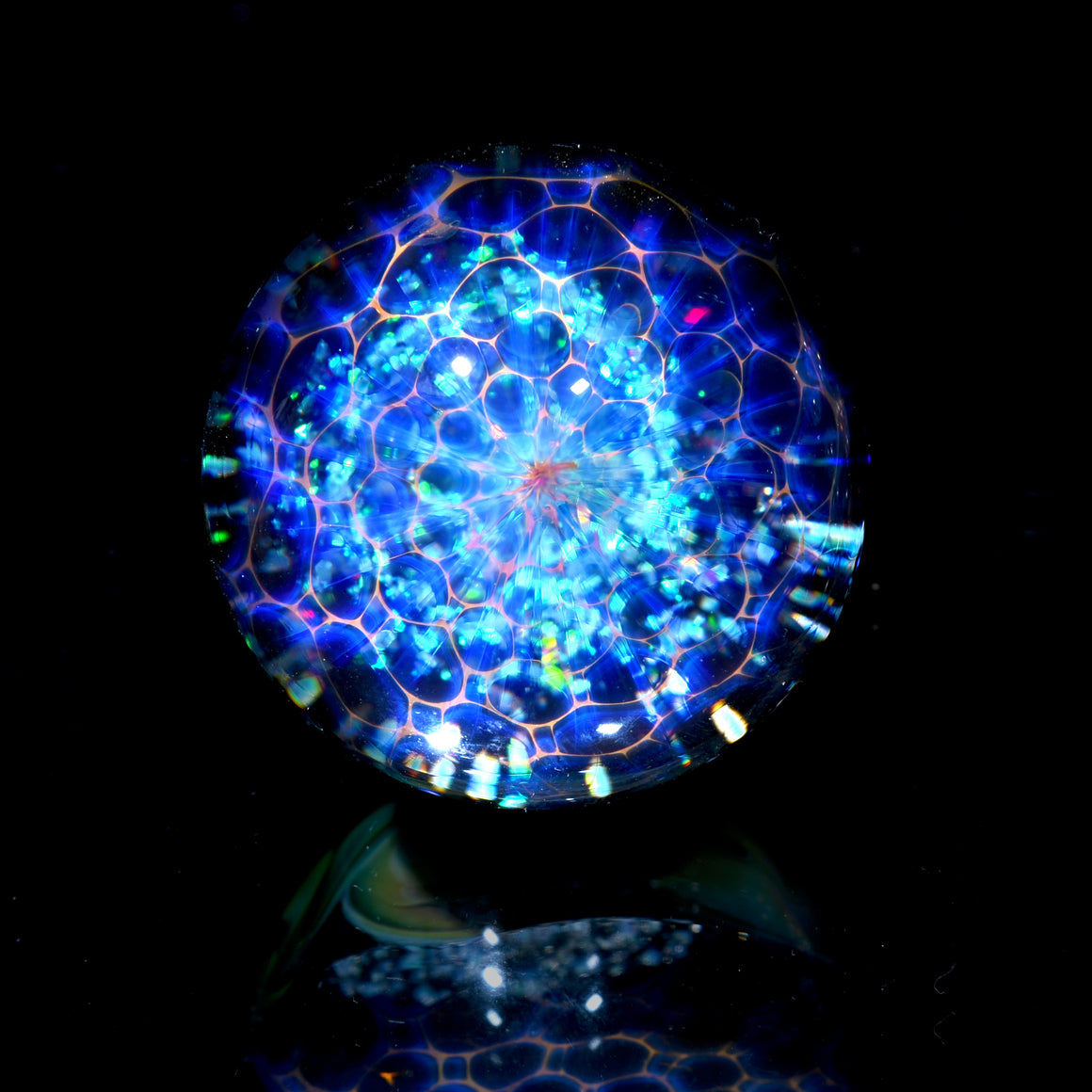 "Crushed Opal Honeycomb Mandala" - 1.76" Borosilicate Marble