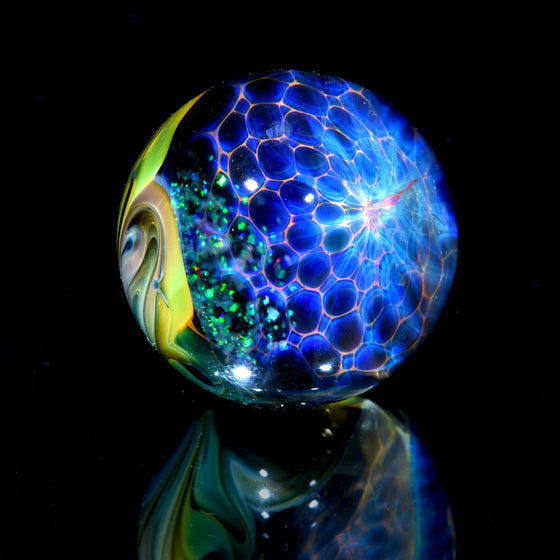 "Crushed Opal Honeycomb Mandala" - 1.76" Borosilicate Marble