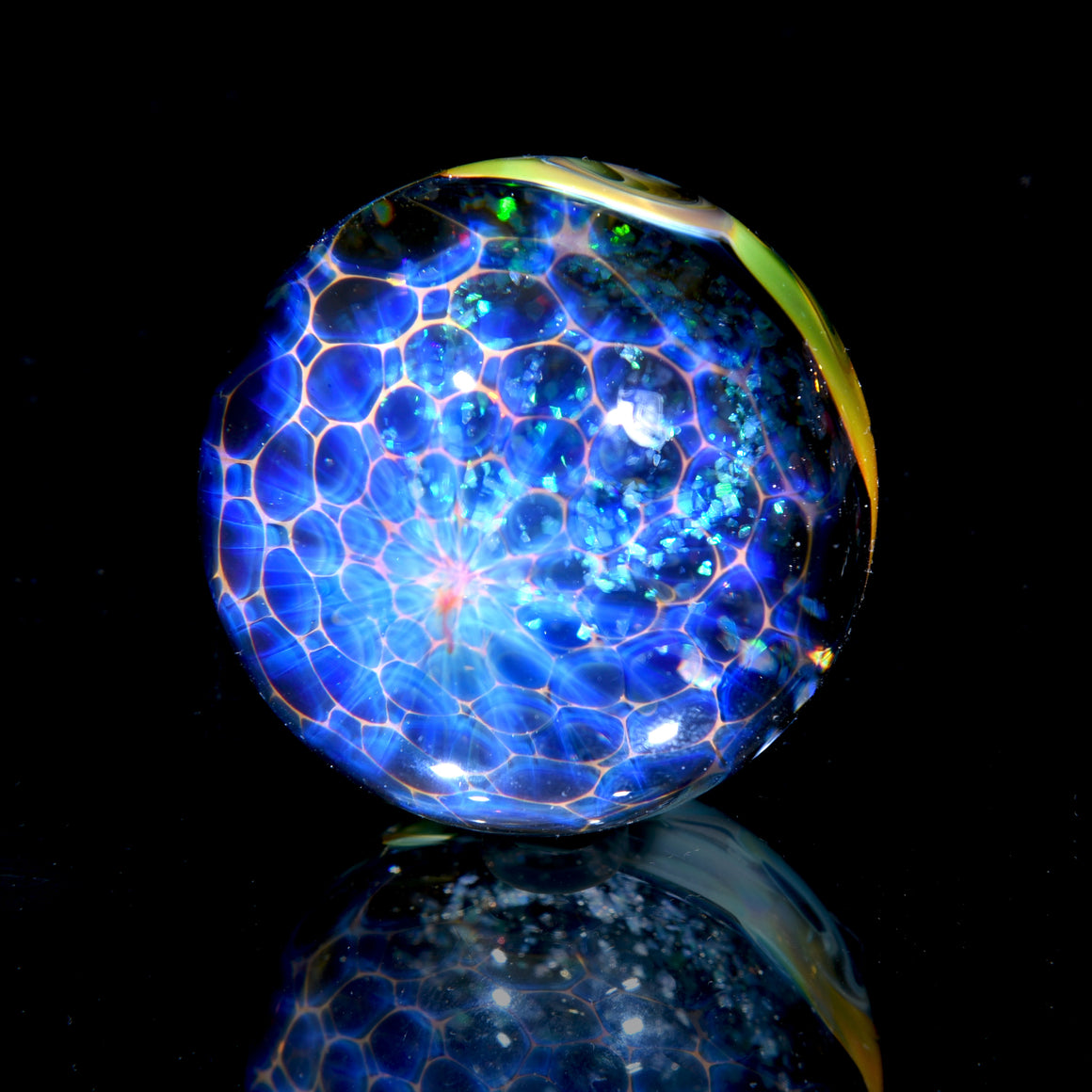 "Crushed Opal Honeycomb Mandala" - 1.76" Borosilicate Marble