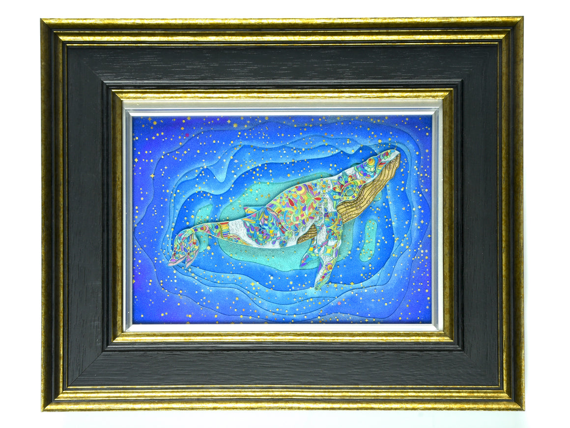 "True Form - White Whale" Coldworked Borosilicate Glass Scenery Panel w/ Custom Framing