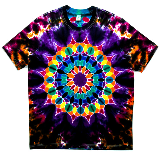 XL - Hand & Tie-dyed T-Shirt - Neon Mandala