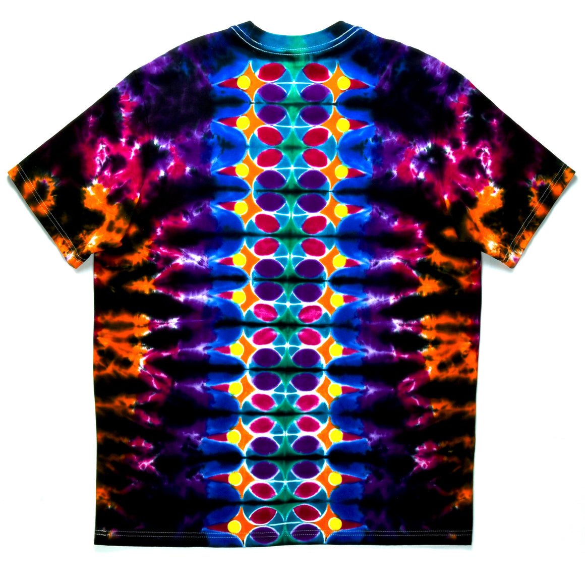 XL - Hand & Tie-dyed T-Shirt - Neon Mandala