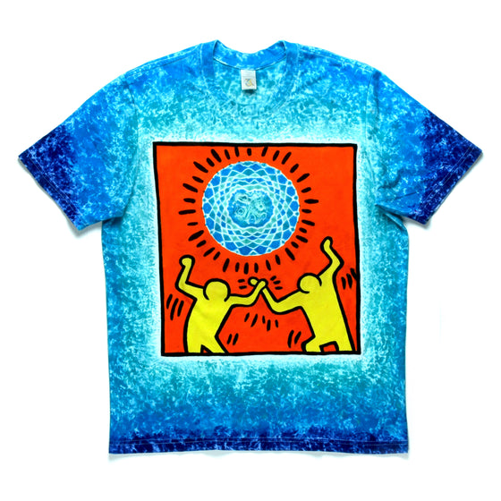 M - Hand-dyed T-Shirt - Keith Haring Dancing Men & Barking Dogs