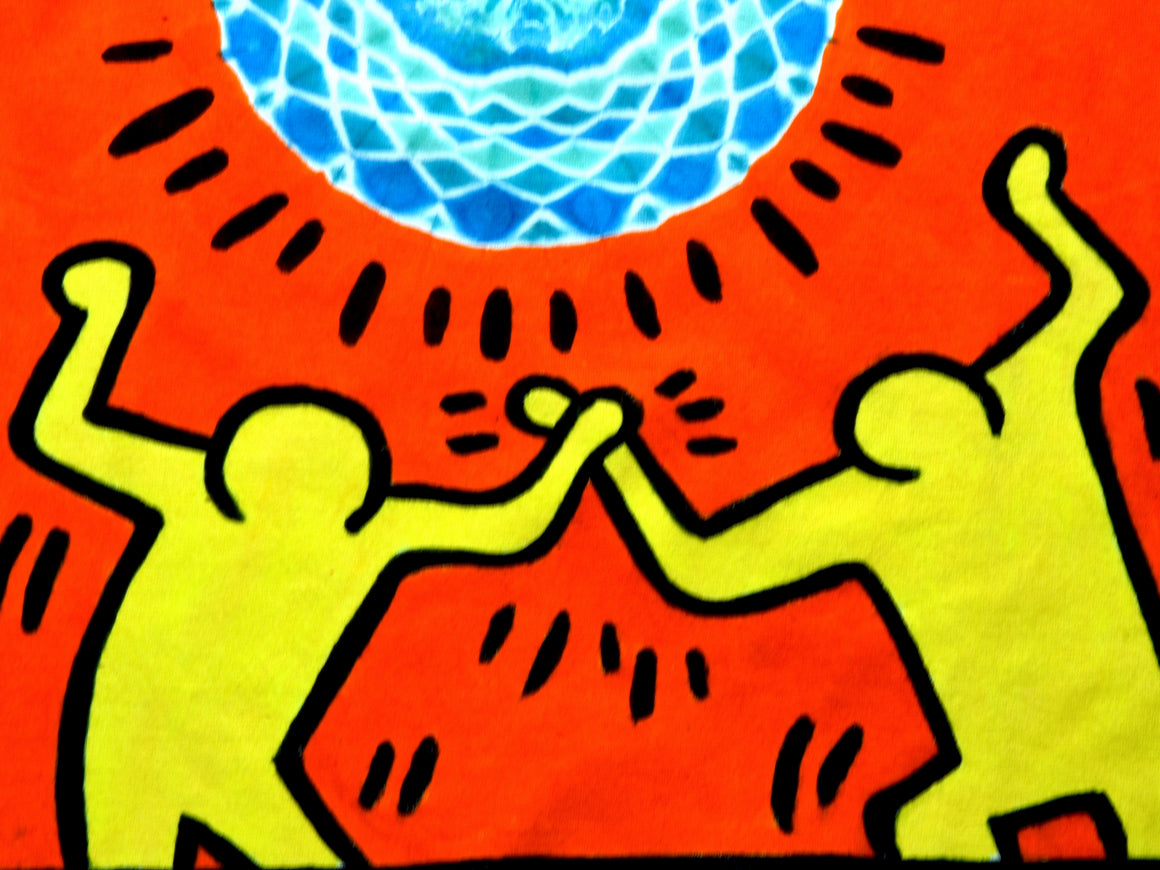 M - Hand-dyed T-Shirt - Keith Haring Dancing Men & Barking Dogs