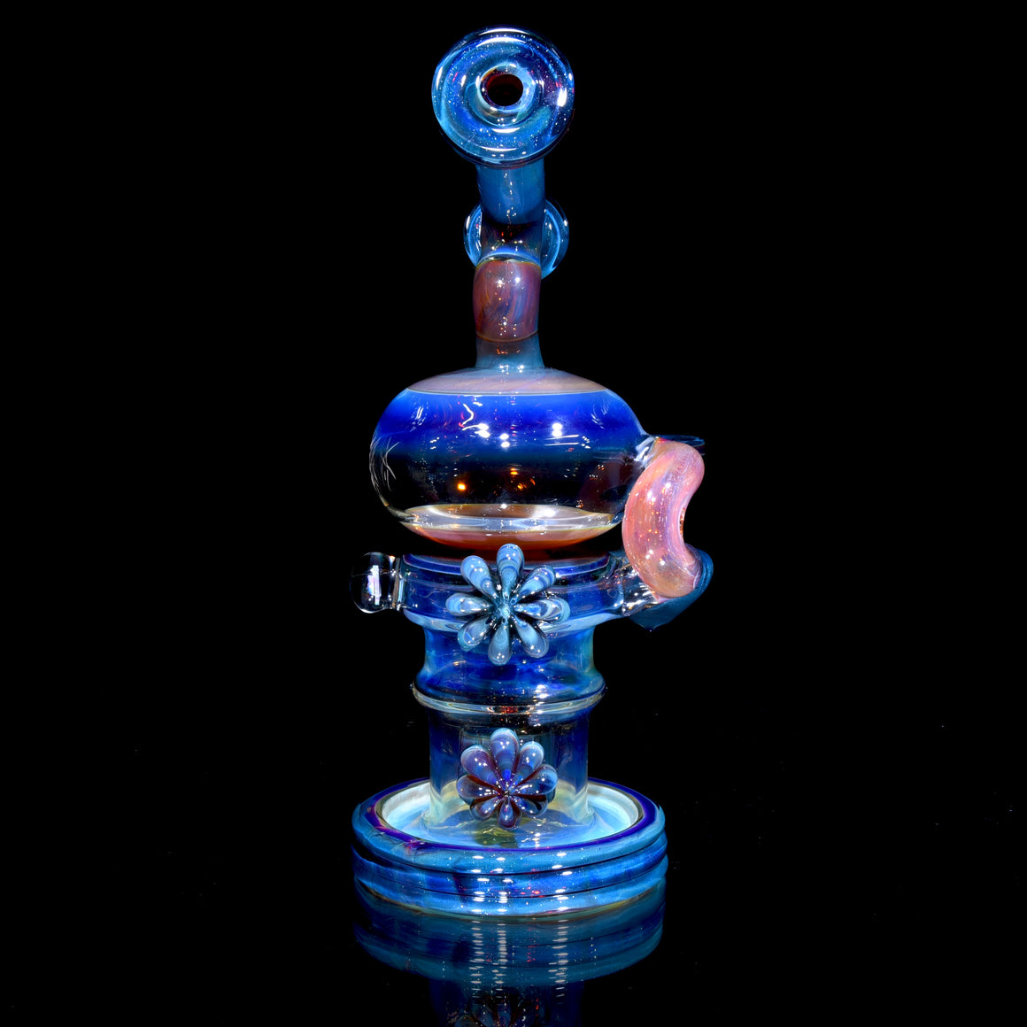 24K Gold-Fumed & Carved Orbital Recycler - Blue Stardust over Mai Thai - 14mm Female