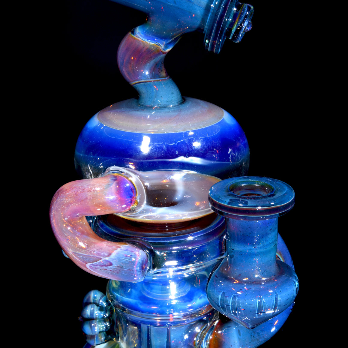 24K Gold-Fumed & Carved Orbital Recycler - Blue Stardust over Mai Thai - 14mm Female