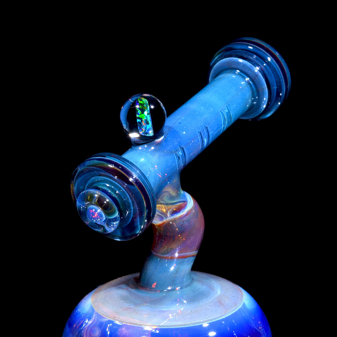 24K Gold-Fumed & Carved Orbital Recycler - Blue Stardust over Mai Thai - 14mm Female