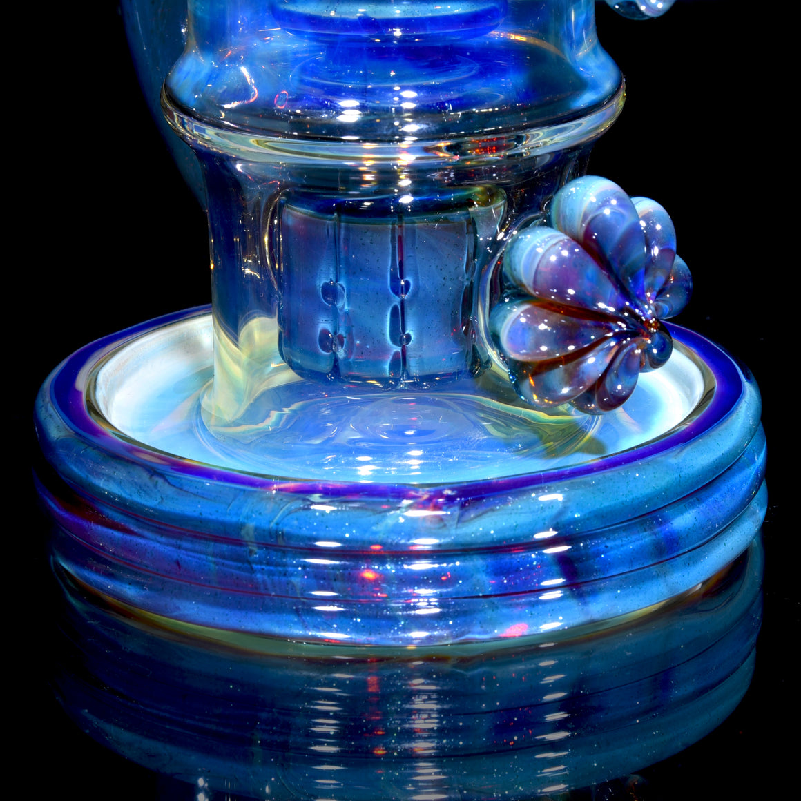 24K Gold-Fumed & Carved Orbital Recycler - Blue Stardust over Mai Thai - 14mm Female