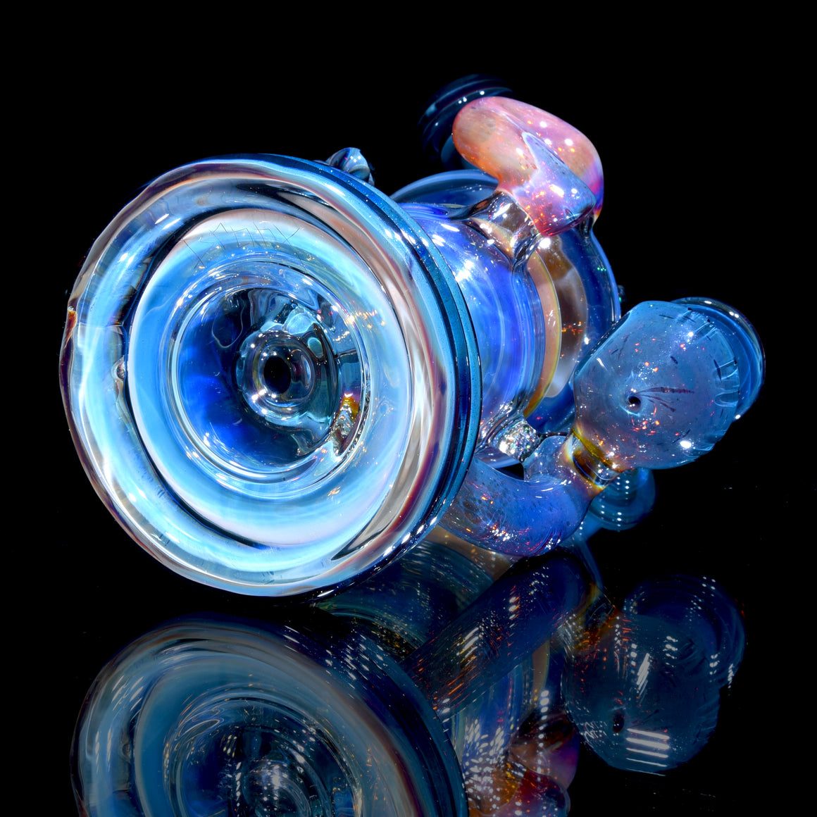 24K Gold-Fumed & Carved Orbital Recycler - Blue Stardust over Mai Thai - 14mm Female