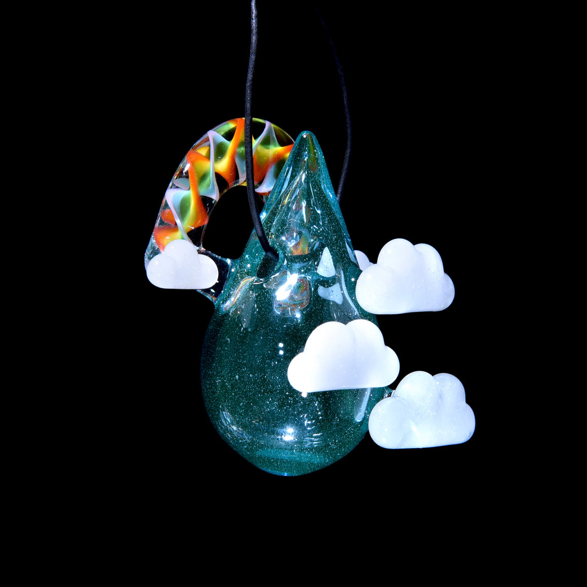 Raindrop Scenery Pendant - White Clouds w/ Rainbow Arch