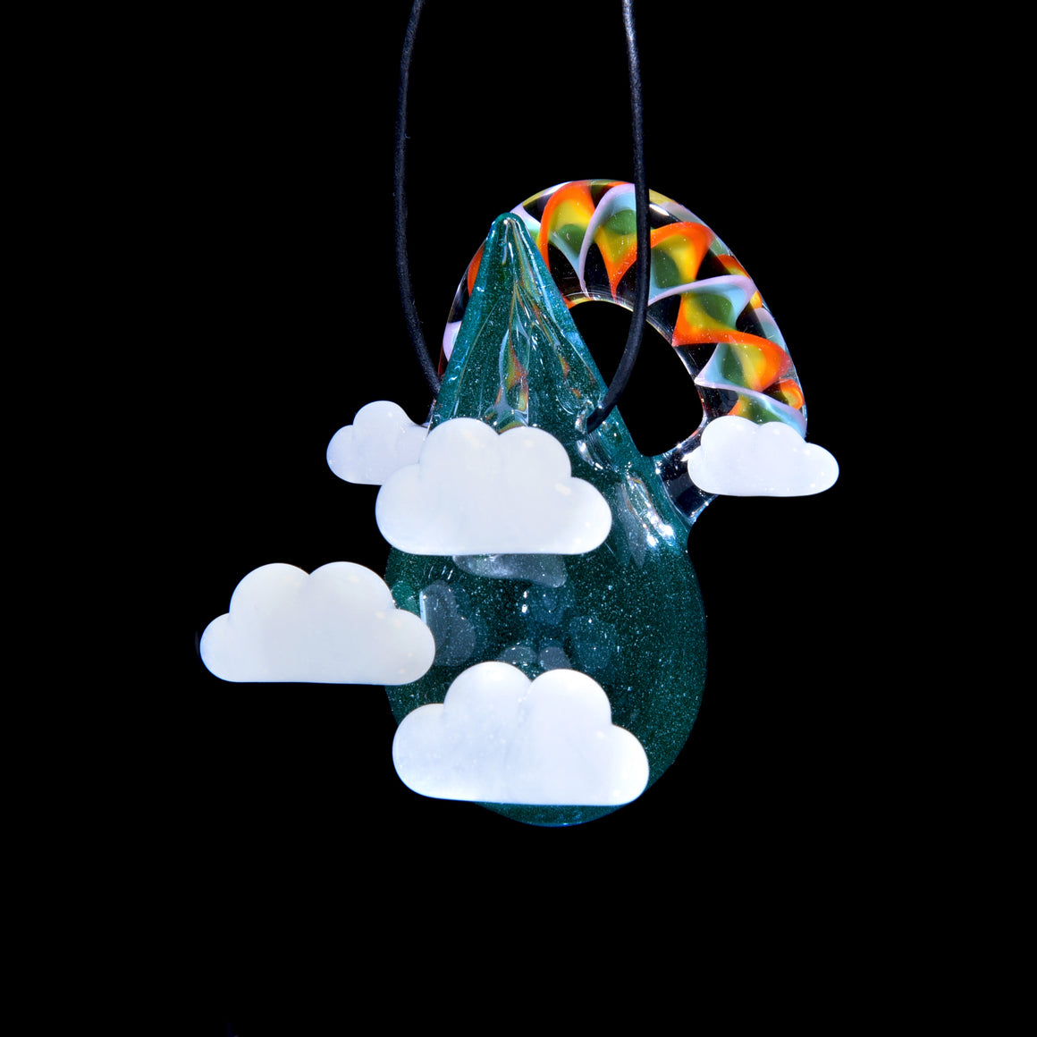 Raindrop Scenery Pendant - White Clouds w/ Rainbow Arch