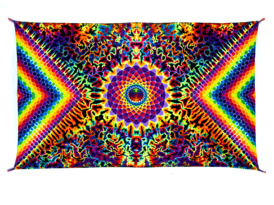 52" x 33.5" Tie Dye Tapestry - Rainbow Mandala/Honeycomb Scrunch Combo