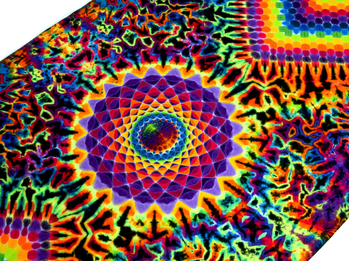 52" x 33.5" Tie Dye Tapestry - Rainbow Mandala/Honeycomb Scrunch Combo