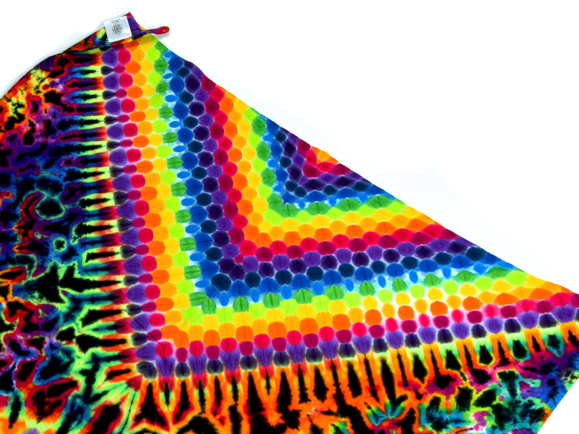 52" x 33.5" Tie Dye Tapestry - Rainbow Mandala/Honeycomb Scrunch Combo