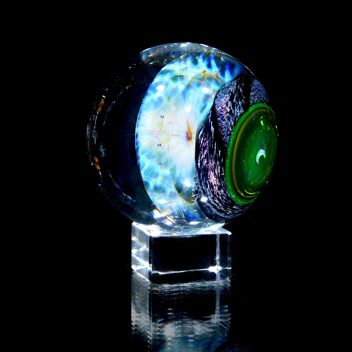 "Sparkling Lunar Light Vibration" - 67mm/2.65" UV Reactive Borosilicate Marble