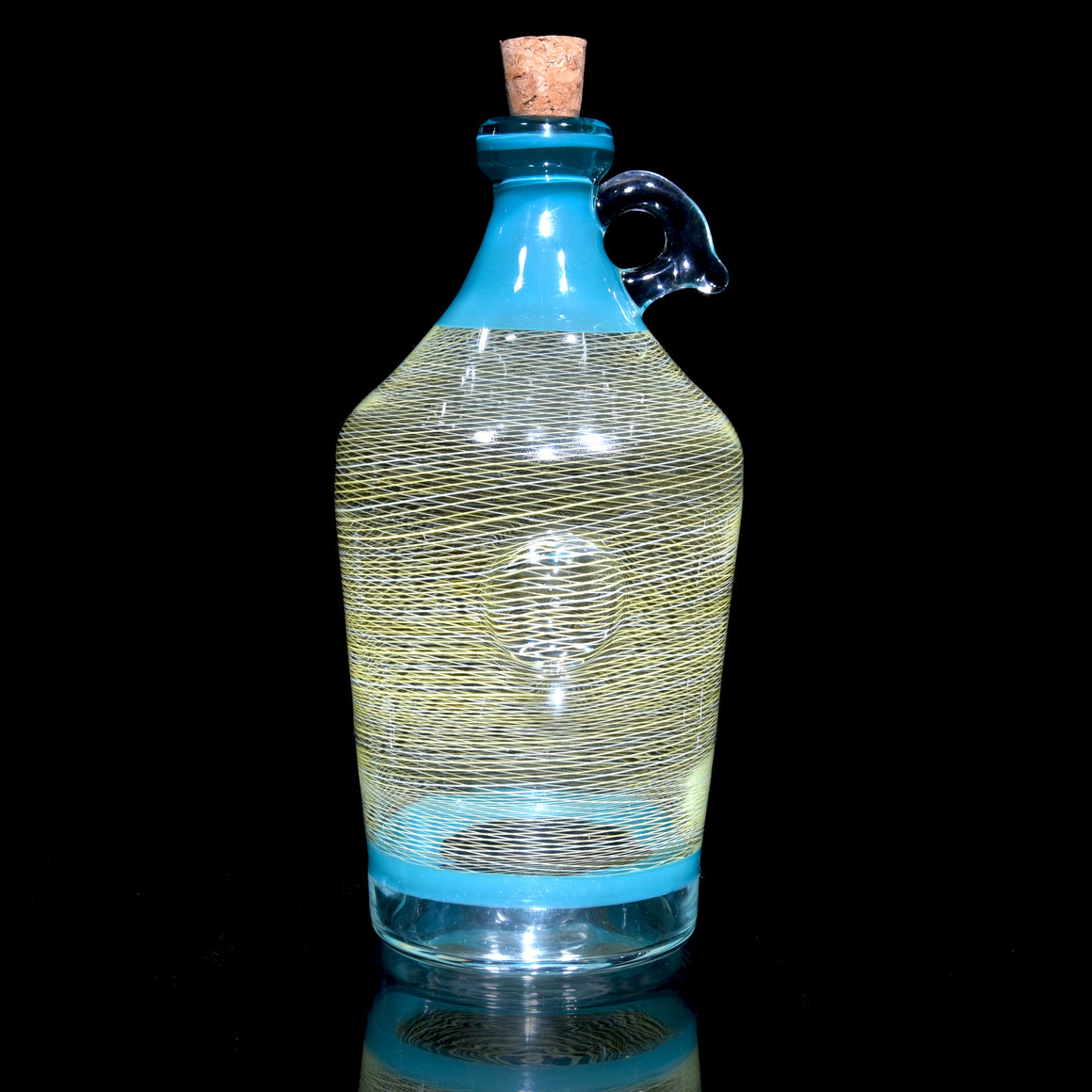 Worked 36oz Capacity Moonshine Jug #4/Matching Pendant Set - Aqua/Yellow Reti