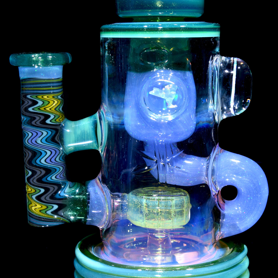 Fully-worked Klein Recycler w/ Gridded Perc & NY State Lady Liberty Opals - 14mm Female