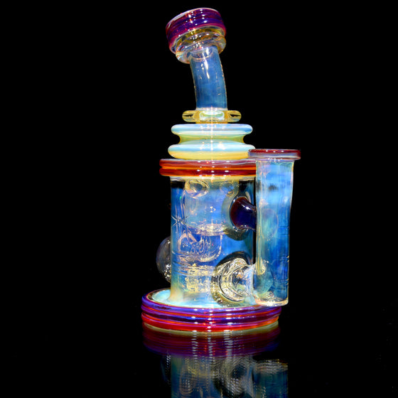 Fumed & Carved Klein Recycler w/ Gridded Perc - Amber Purple - 14mm Female